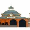 Color elevation of the train station anchoring the stage right side of the set     © Mirage Entertainment